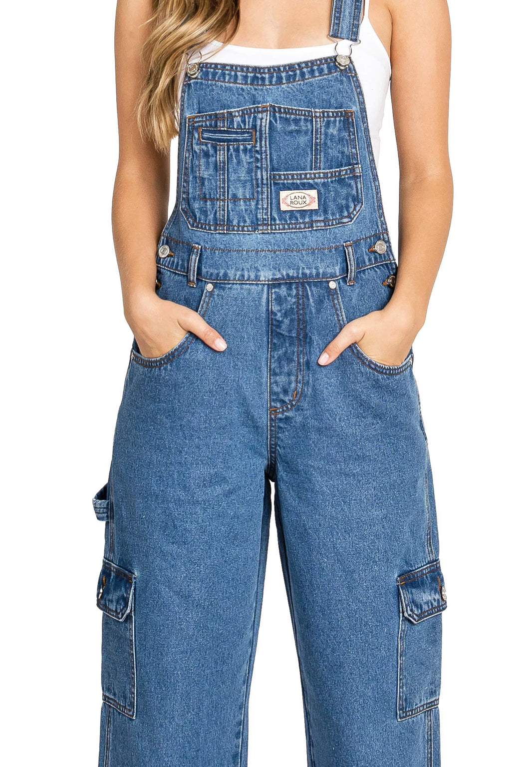 Medium Denim Cargo Utility Jean Overalls G10229