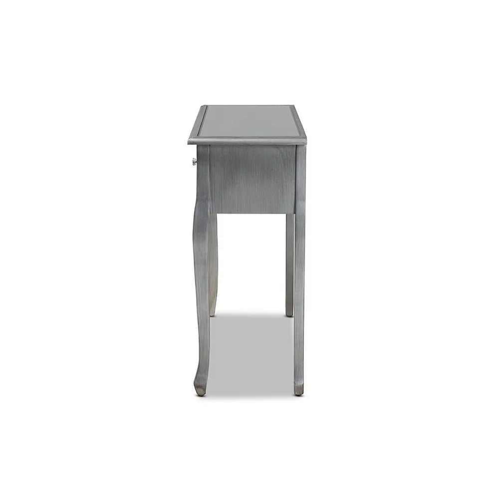 Brushed Wood and Mirrored Glass 2-Drawer Console Table J32661