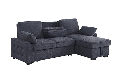 86 Inch Chenille L Shaped Sleeper Sectional Sofa with Storage Chaise Y7417