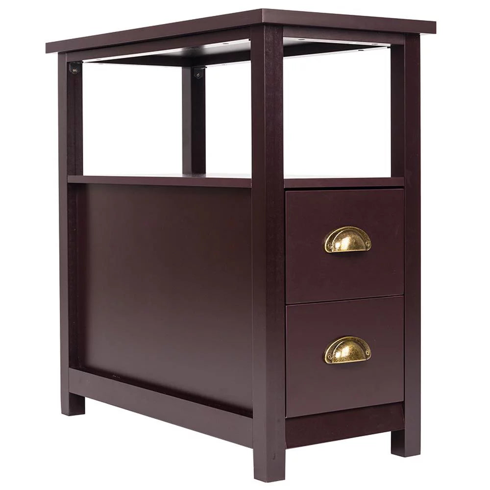 Set of 2 Wood End Table with 2 Drawers D54234