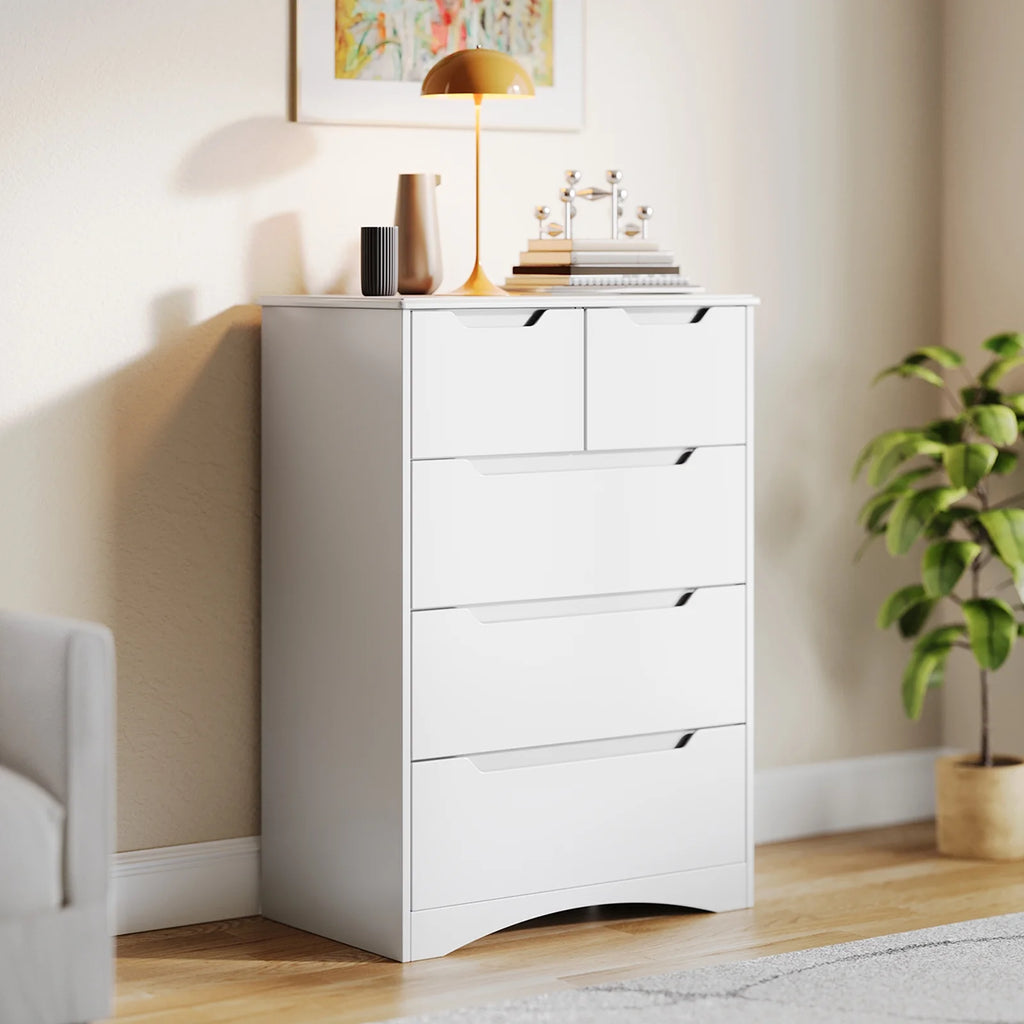 White 5 Drawer Wood Dresser J44669
