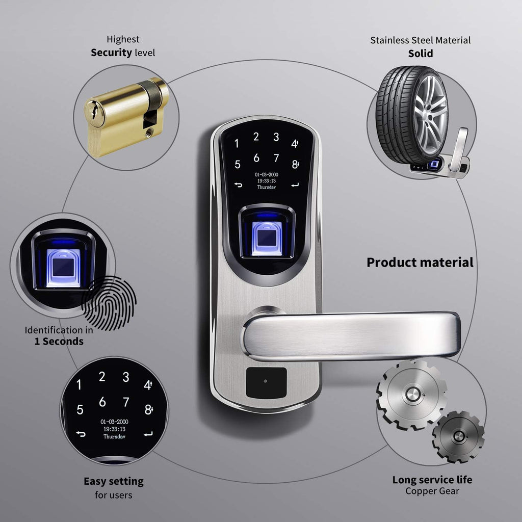 Smart Door Lock with Fingerprint Stainless Steel Touchscreen H2575