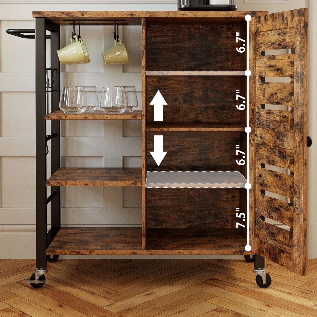 Storage Cabinet with Wheels, 31.5" Kitchen Cart Cabinet with Shelves, Vintage Brown S35333