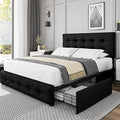 Black Queen Upholstered Platform Bed Frame with 4 Storage Drawers Q765262
