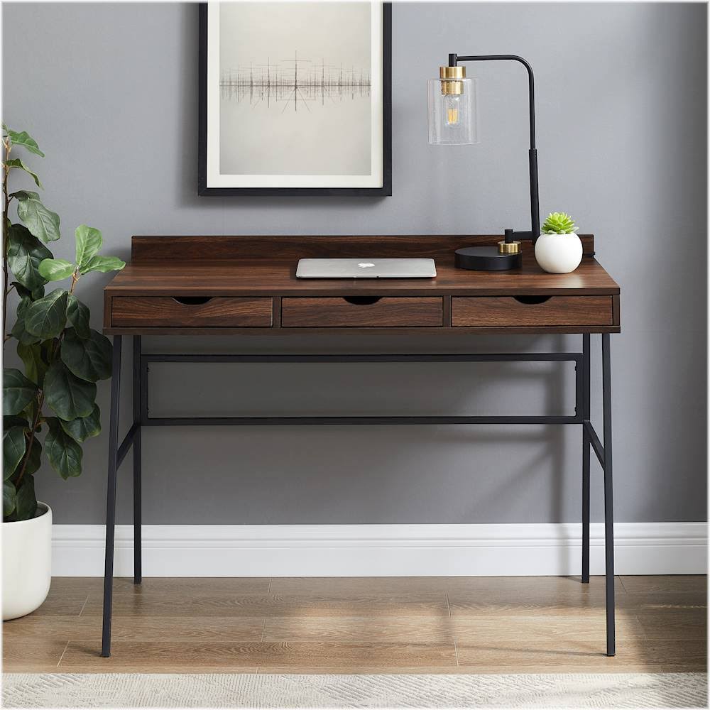 Industrial Wood 3-Drawer Computer Desk, Dark Walnut V50097