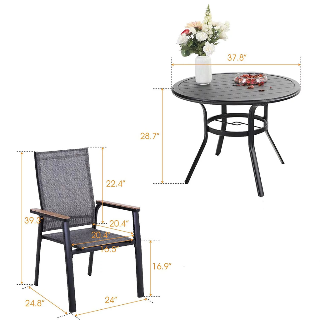 5-Piece Outdoor Patio Dining Set with 4 Stackable Armchairs and 1 Round Table R32159