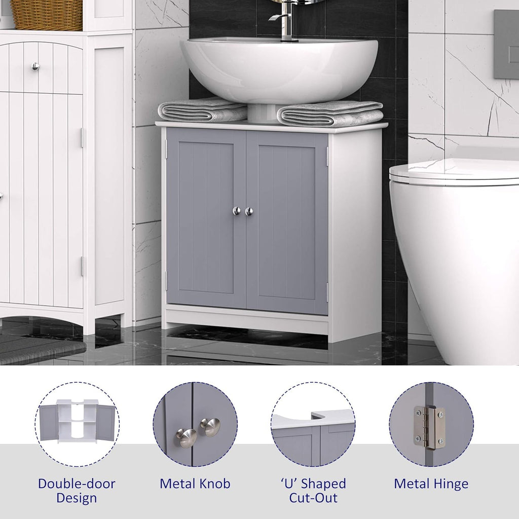 White and Grey Under-Sink Bathroom Vanity Cabinet K184583