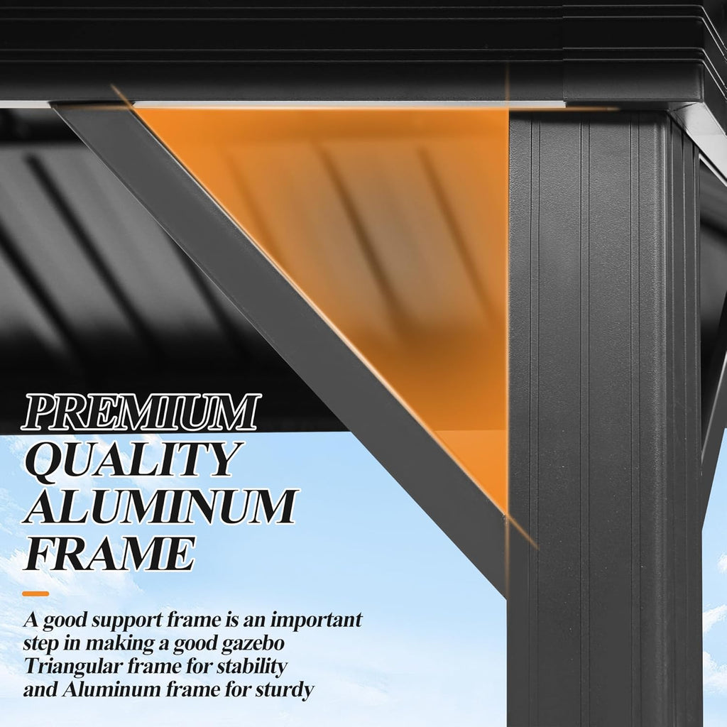 10x12FT Hardtop Gazebo with Double Roof, Heavy-Duty Galvanized Steel Top Aluminum Frame, Breathable Netting & Privacy Curtain U160
