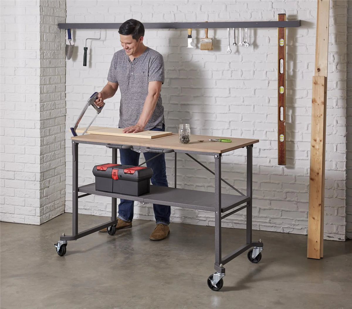 Portable Folding Workbench with Locking Casters, 600 lb. Capacity A772