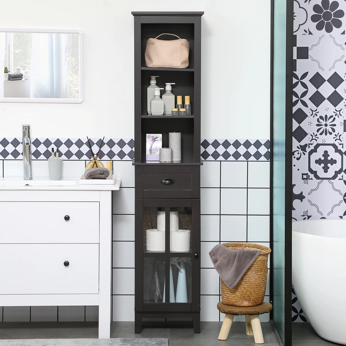 Slim Bathroom Storage Cabinet with Door & Shelves X46331