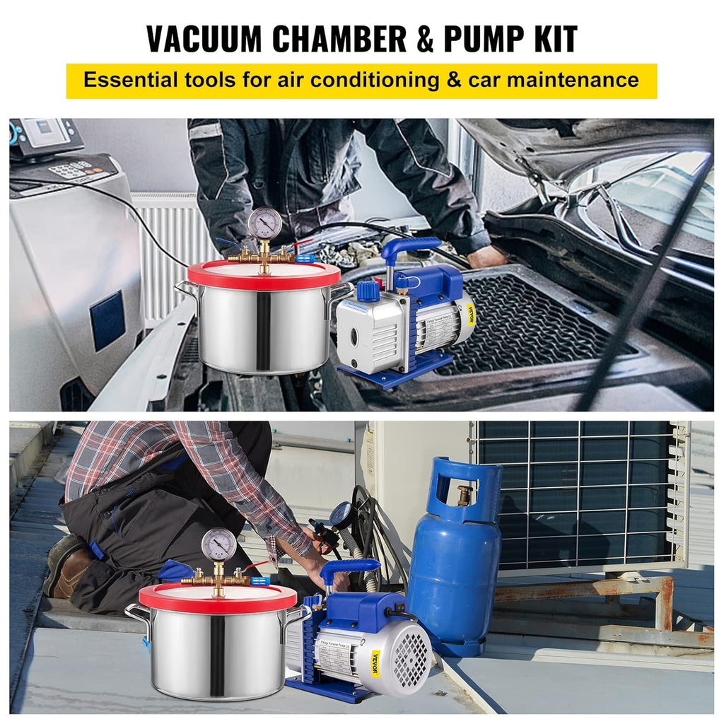 3CFM Single Stage 1/4HP Vacuum Pump with 1 Gallon Vacuum Degassing Chamber M28603