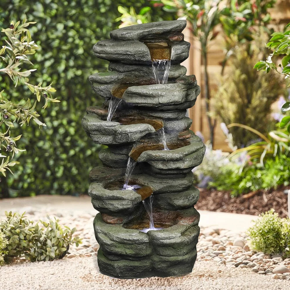 Outdoor 5-Tier Rock Water Fountain with LED Lights L318