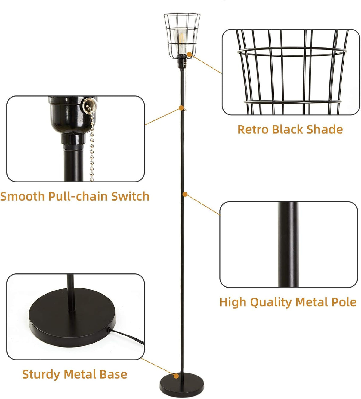 Black Industrial Floor Lamp with Metal Cage Shade F62013