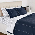 7-Piece Reversible Microfiber Bed-in-a-Bag, Full/Queen, Navy Stripe J218