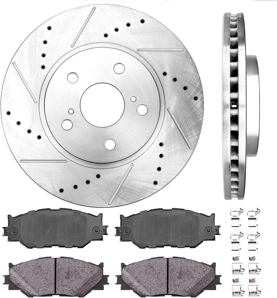 296mm 5 Lug 2 Rotors Ceramic Brake Pads Clips E76000