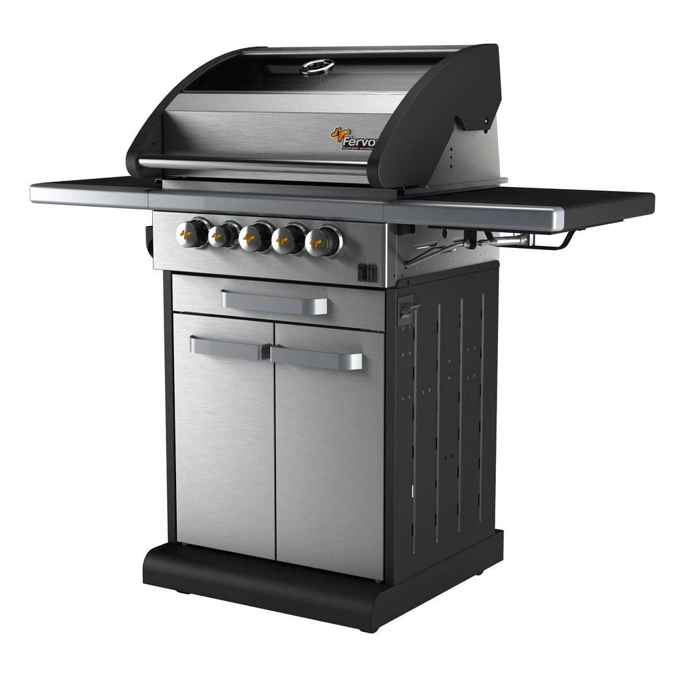 3-Burner Propane Gas Grill in Stainless Steel with Cabinet Trolley and Wok Burner K219