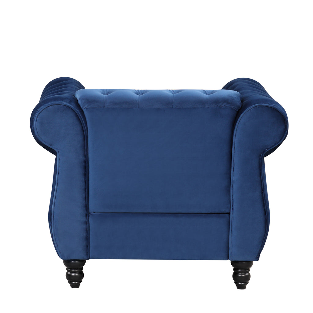 Blue Plush Upholstered Sofa with Solid Wood Legs Y818820