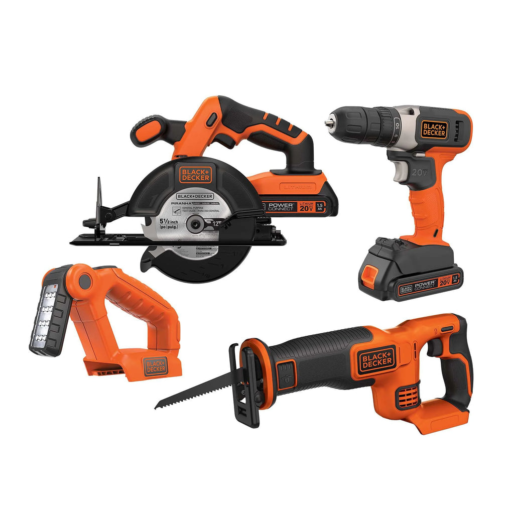 20 Volt 4-Tool Kit with Drill, Circular Saw, Reciprocating Saw, and Work Light E53233