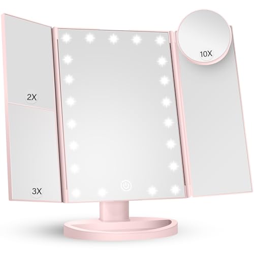 White Trifold Makeup Mirror with Lights W271