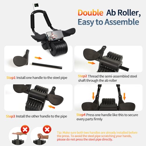 Ab Roller Wheel with Timer & Knee Mat, Elbow Support C6815