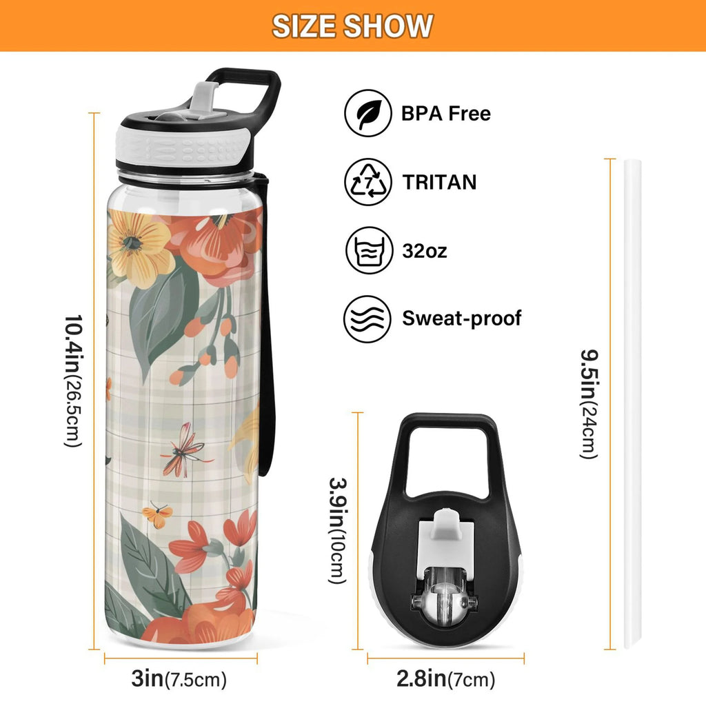 32oz Clear Triton Sports Water Bottle with Straw A4492