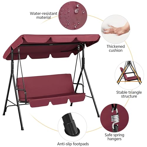 3-Seat Outdoor Swing Chair with Adjustable Canopy & Removable Cushion U7078