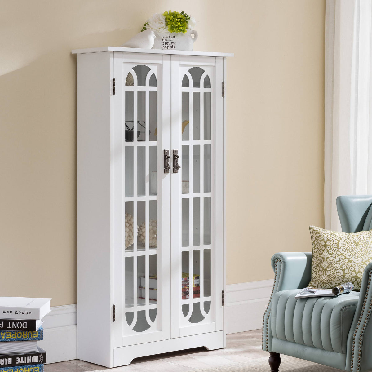 White Display Cabinet with Glass Doors I4769