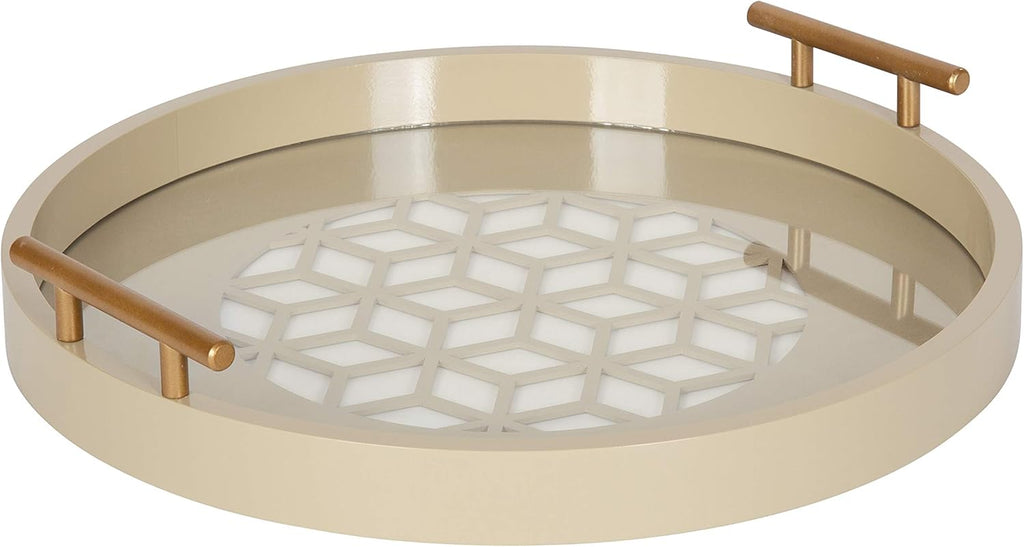 Navy and Gold Round Decorative Tray with Metal Handles I9752
