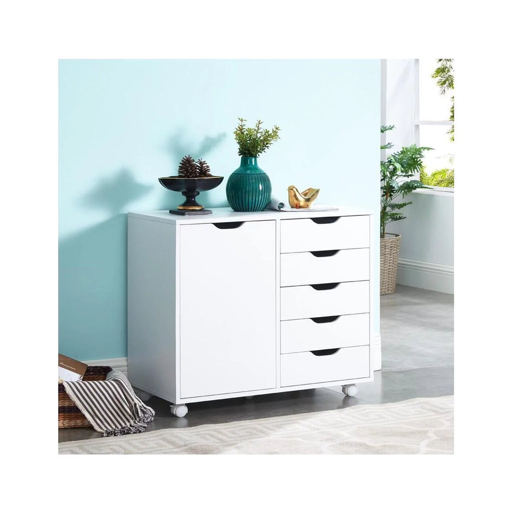 White 5 Drawer Storage Cabinet with Shelf K57533