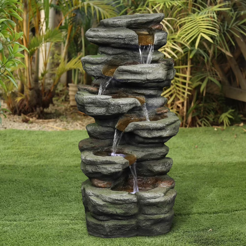 Outdoor 5-Tier Rock Water Fountain with LED Lights L318