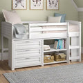 White Solid Wood Twin Loft Bed with Bookcase and Shelves S16544
