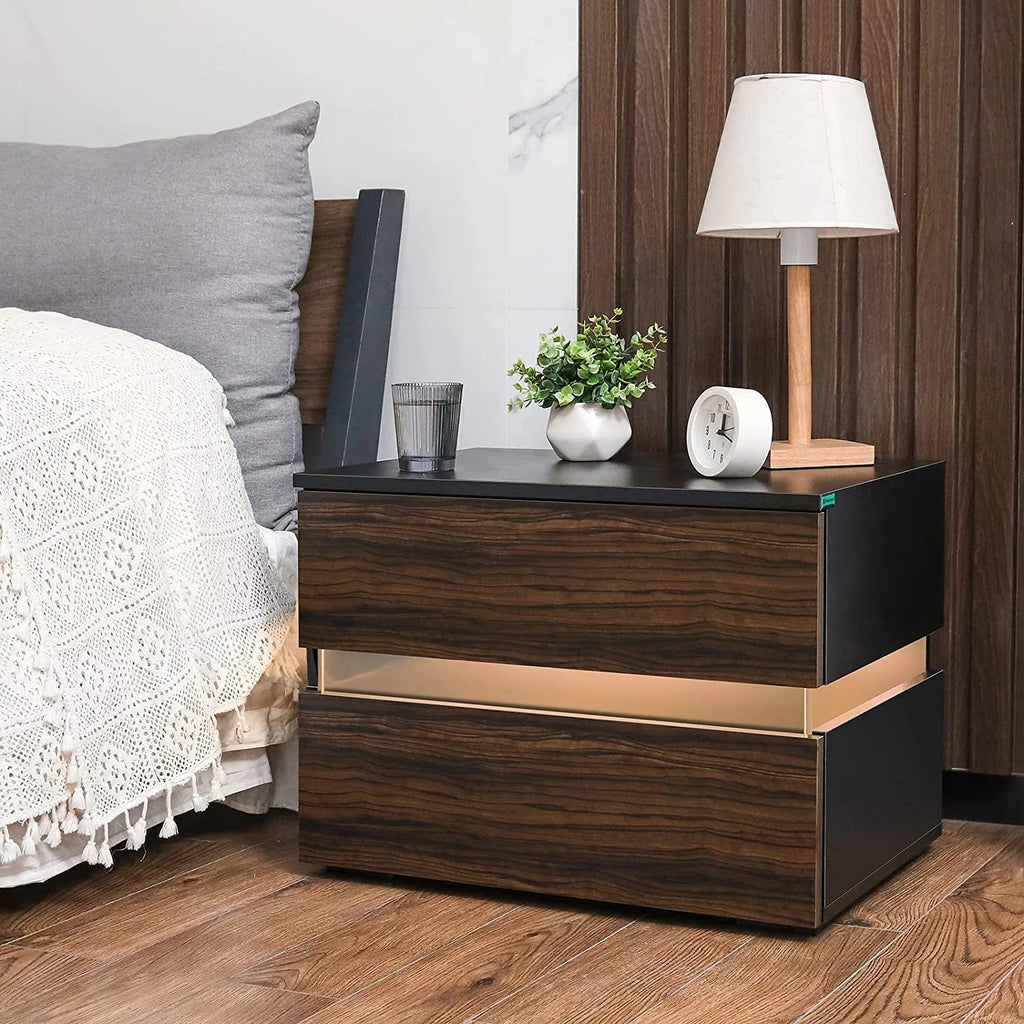 Brown High Gloss 2 Drawer Nightstand T89476
