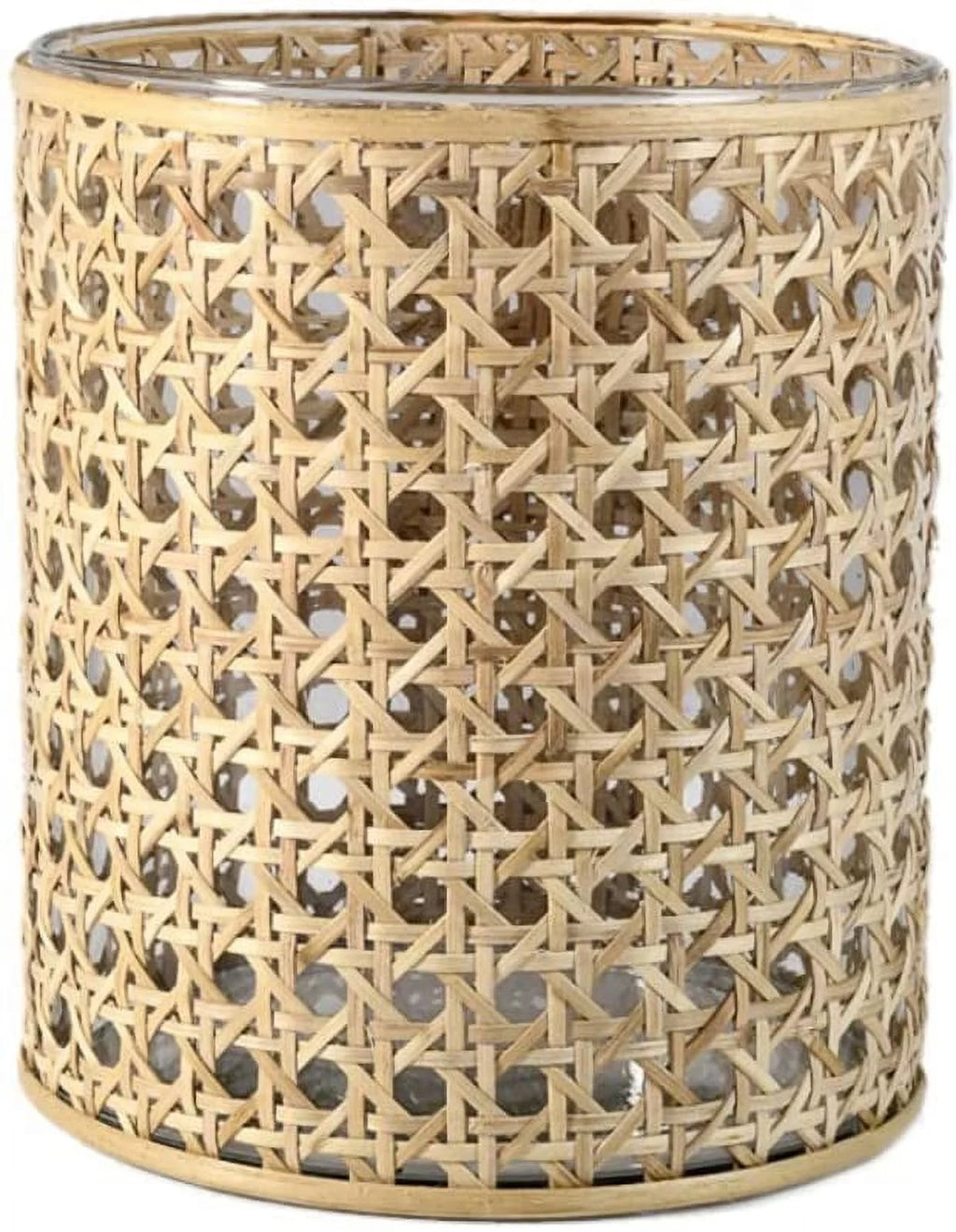 Glass Hurricane Candle Holder Wrapped in Woven Rattan Cane, 10" Tall & 5" Diameter M98695