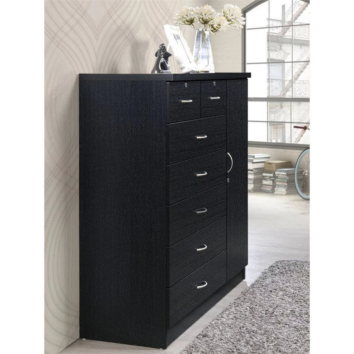 7 Drawer Wood Chest Set with Locks in Black K823142