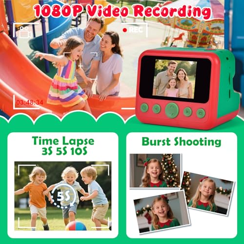 Kids Instant Print Camera with Carrying Bag, 1080P HD, 32GB Card, Pink H30730