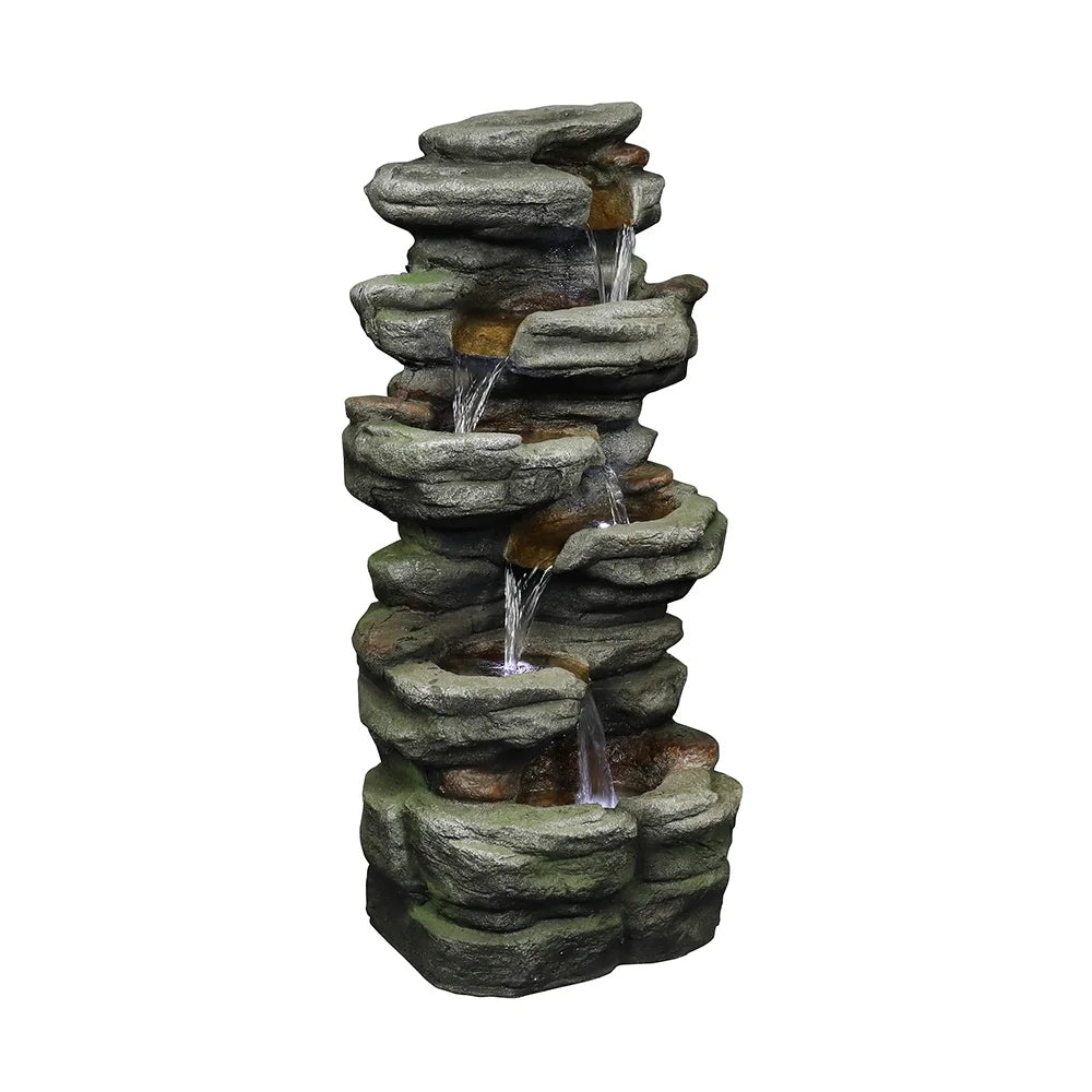 Outdoor 5-Tier Rock Water Fountain with LED Lights L318