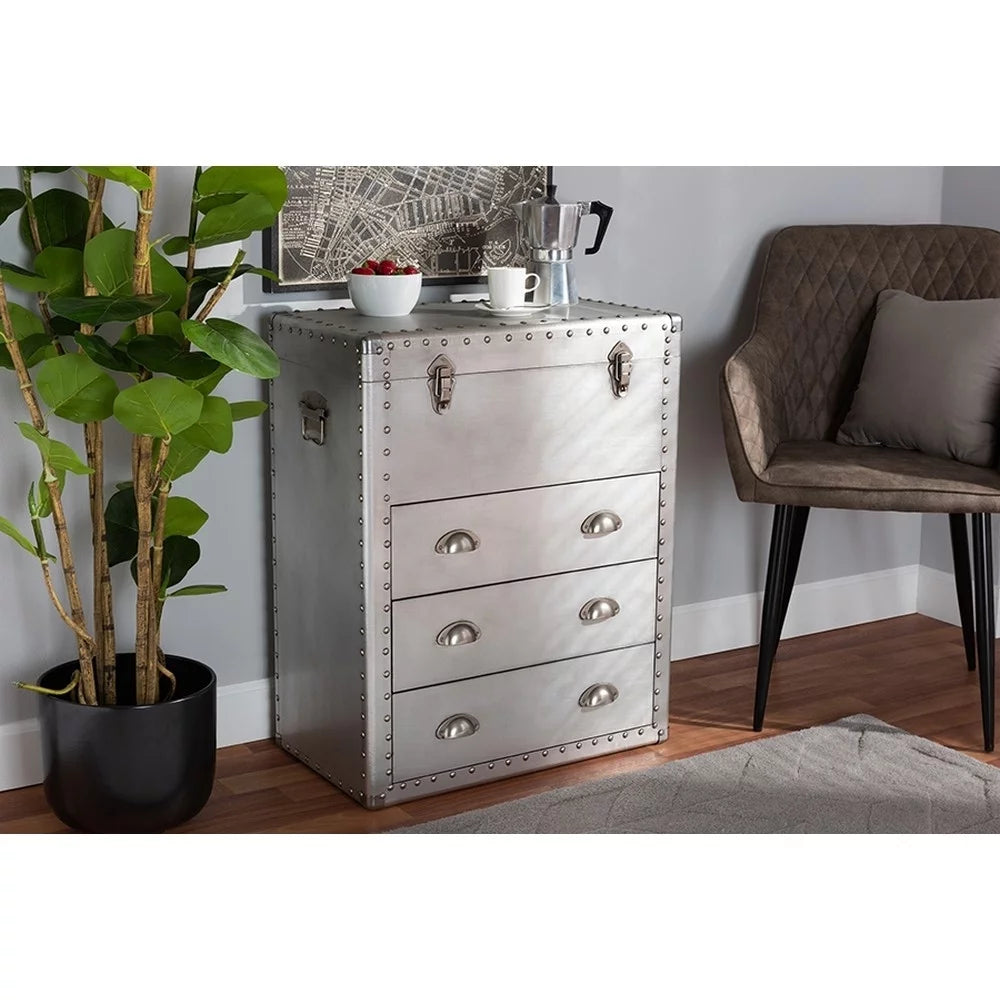 Silver Metal 3 Drawer Accent Storage Chest D4981