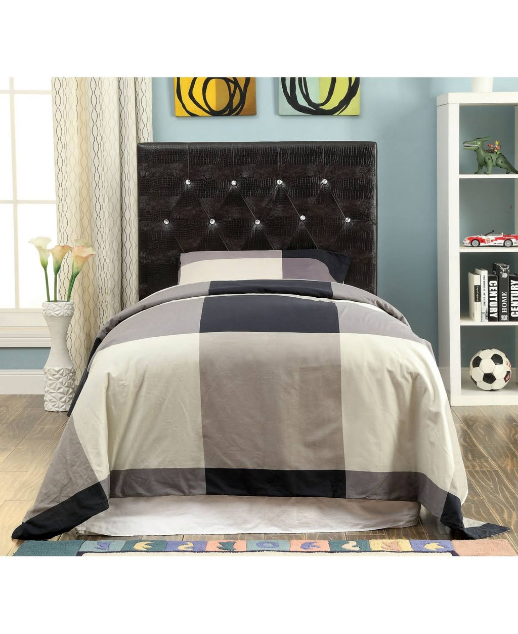 Brown Twin Faux Leather Headboard J893