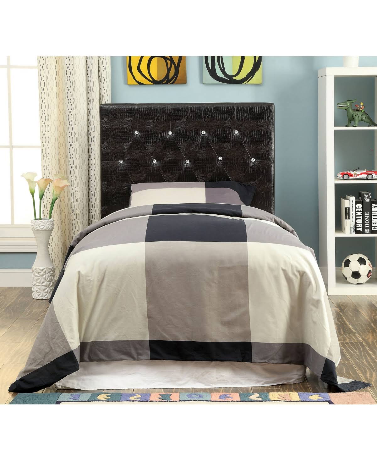 Brown Twin Faux Leather Headboard J893