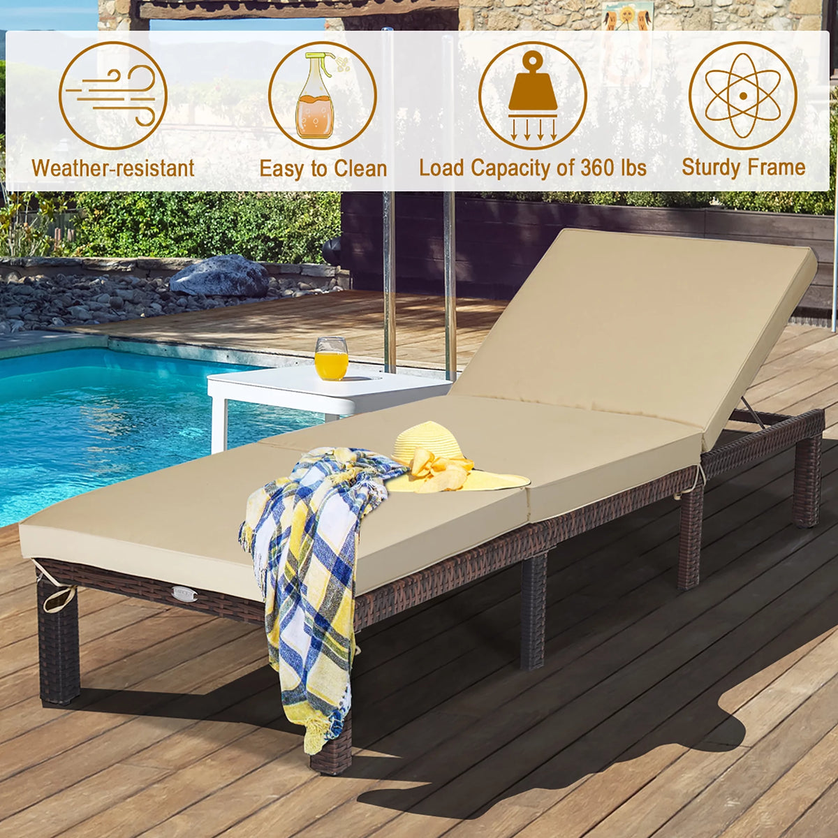 Red Adjustable Cushioned Rattan Chaise Lounge Chair M10180