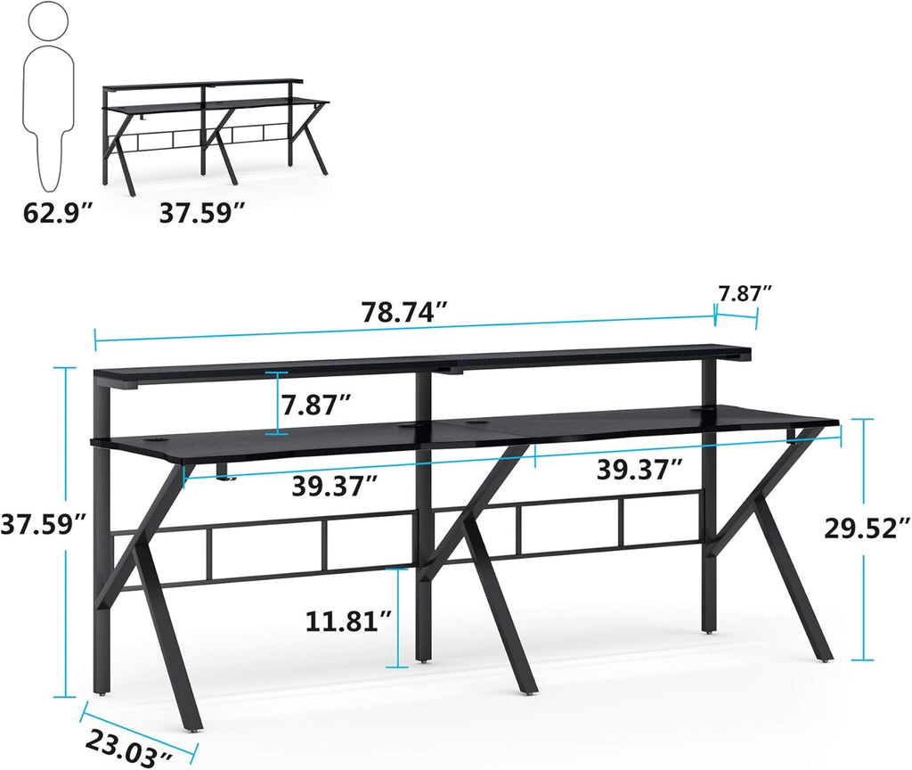 78 inches Double Computer Desk with Hutch Monitor Shelf W5704