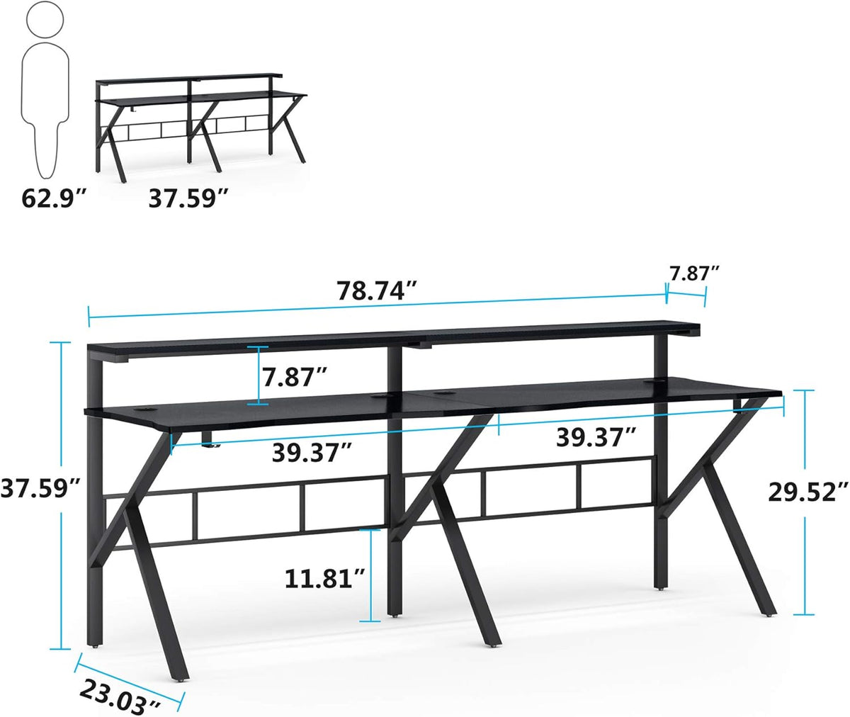 78 inches Double Computer Desk with Hutch Monitor Shelf W5704