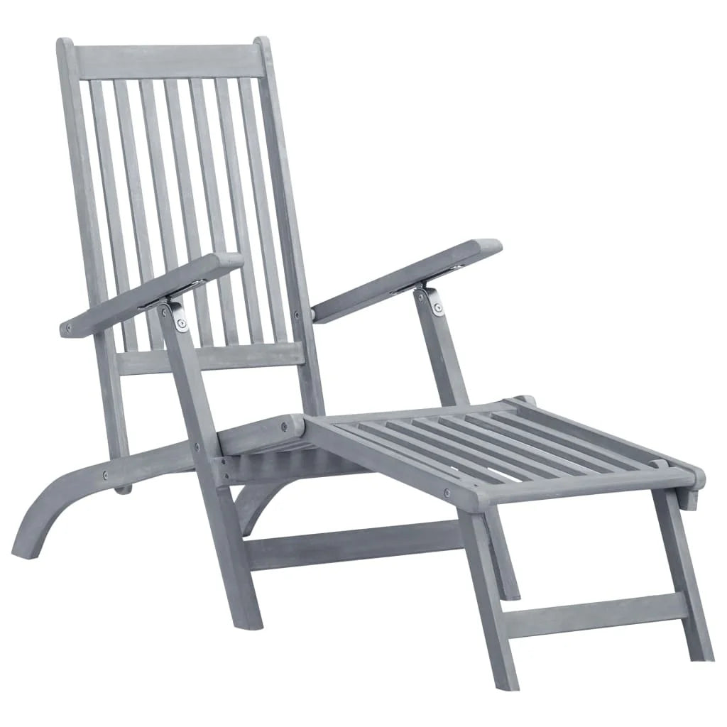 Patio Deck Chair with Footrest and Cushion Solid Wood Acacia T15299