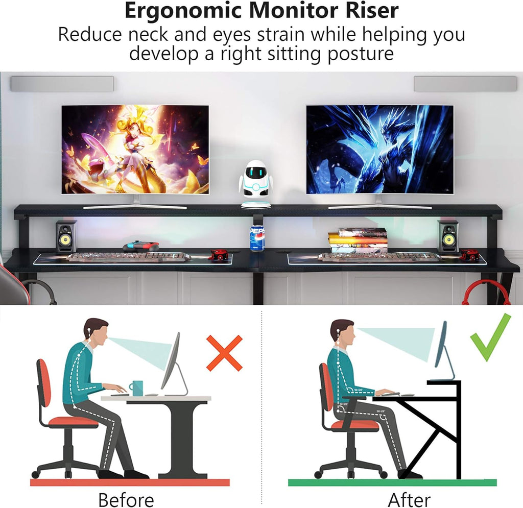 78 inches Double Computer Desk with Hutch Monitor Shelf W5704