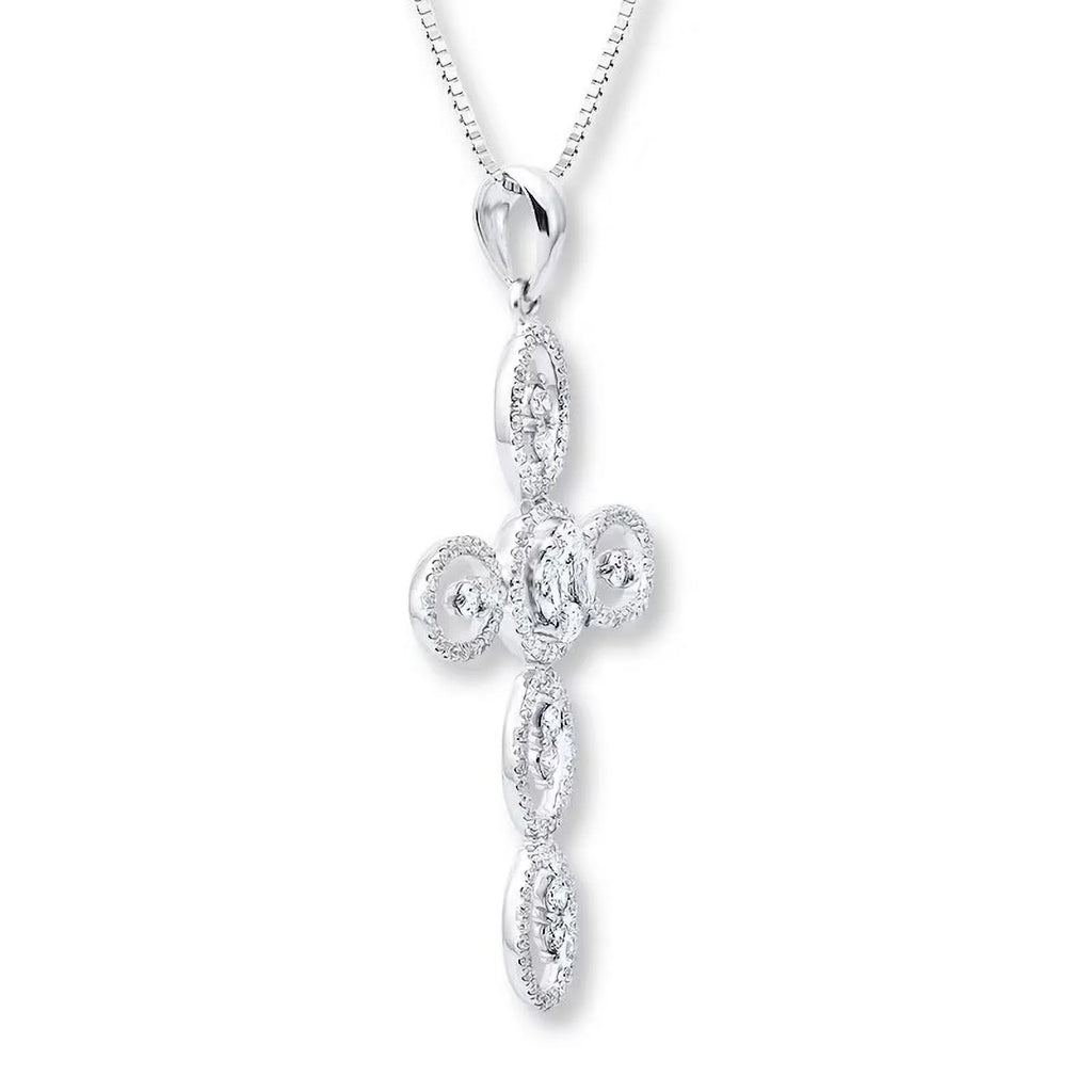 14K White Gold Diamond Cross Necklace W5631