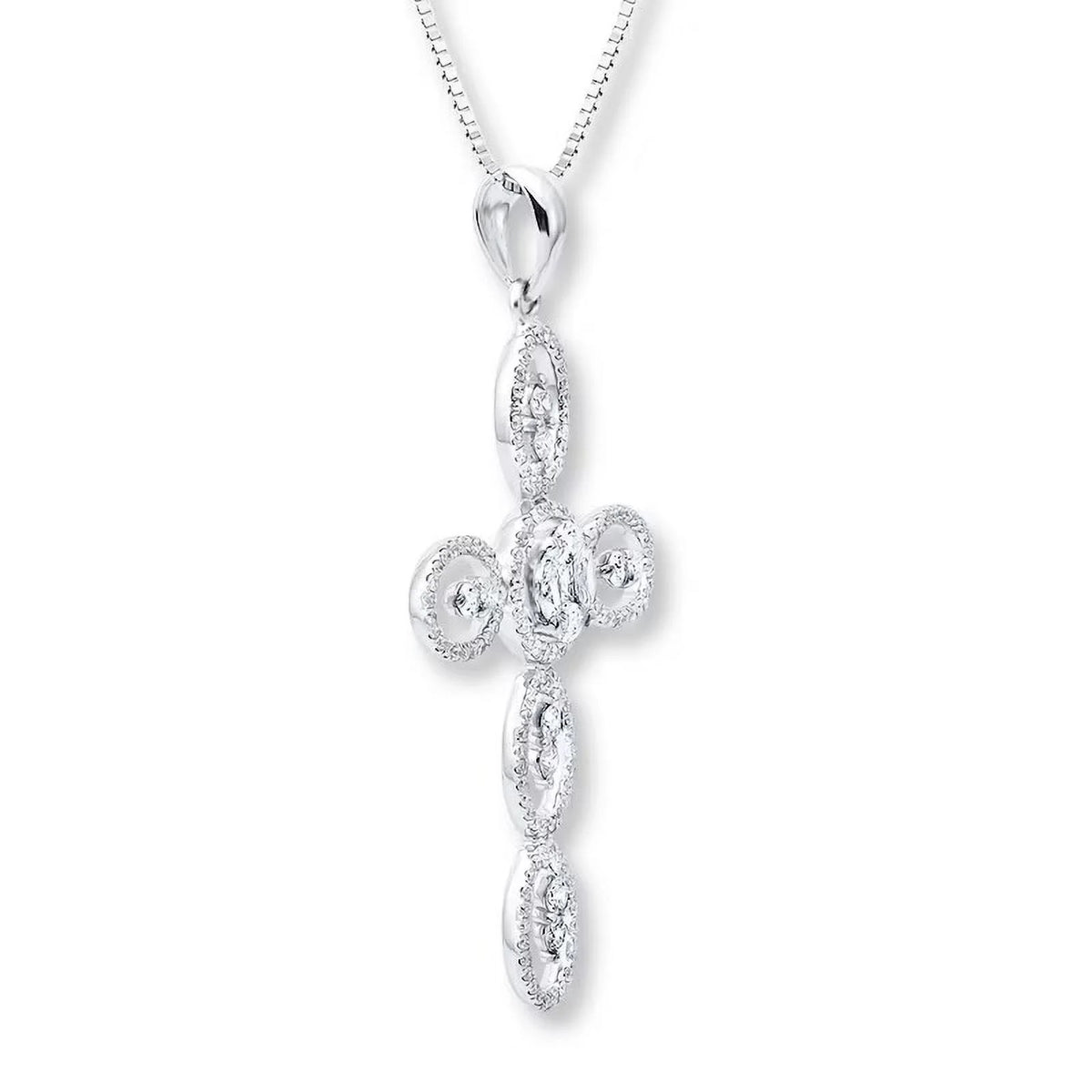 14K White Gold Diamond Cross Necklace W5631