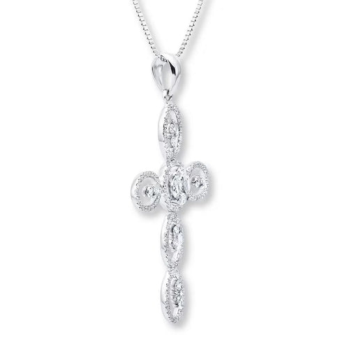 14K White Gold Diamond Cross Necklace W5631
