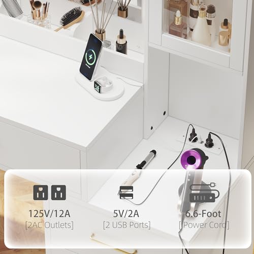 White Makeup Vanity Desk with Mirror & Lights and 5 Drawers E581653