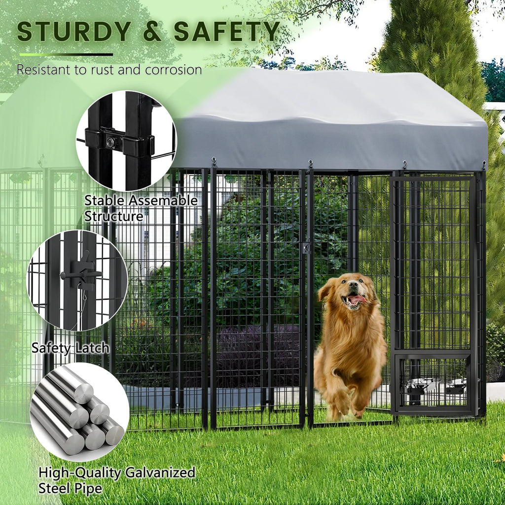 8x4x6 FT Outdoor Dog Kennel with Rotating Dog Bowl L459