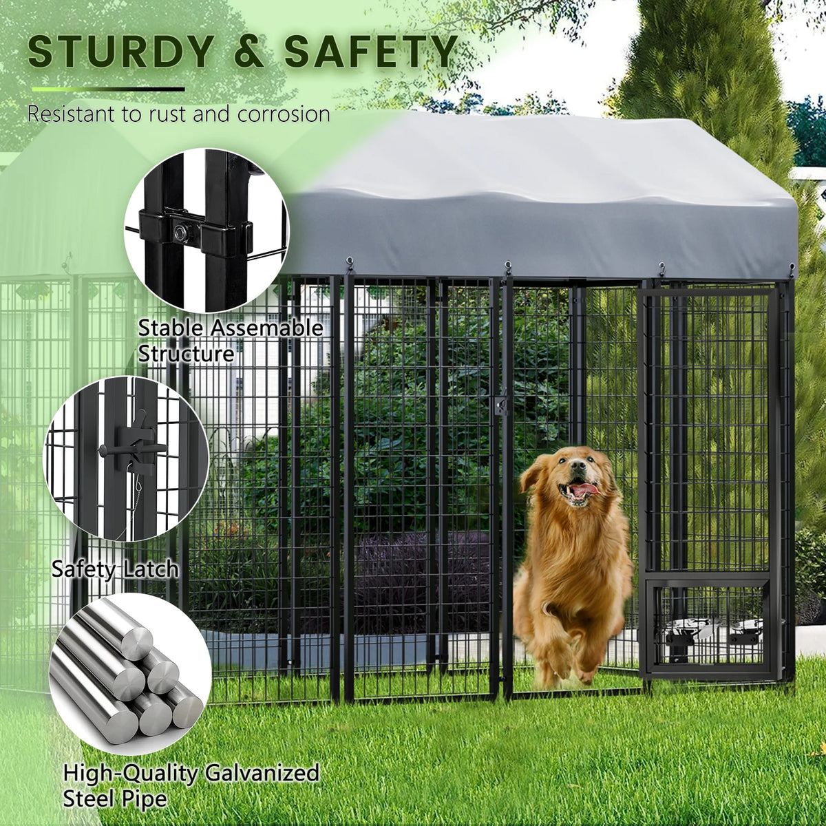 8x4x6 FT Outdoor Dog Kennel with Rotating Dog Bowl L459